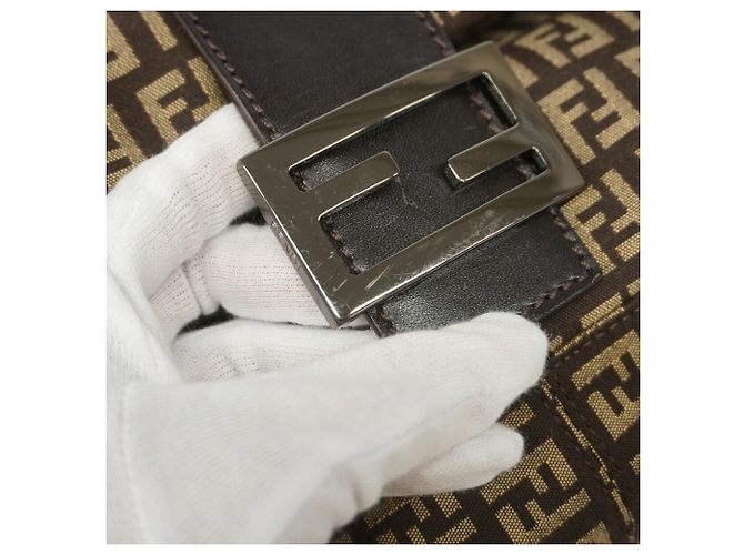 Borsa a mano Fendi Zucchino in nylon e canvas Marrone - vista 8