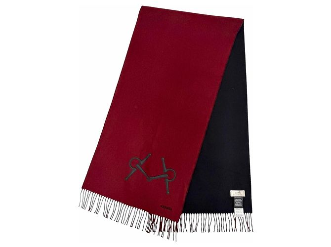 Hermès Estola de cashmere Hermes Preto Bordeaux - vista 3