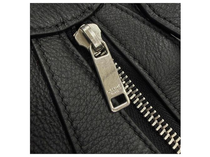Céline Celine 11177 Bolsa de Ombro Large Strap em couro de bezerro grão macio Preto - vista 10