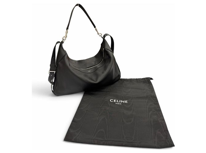 Céline Celine 11177 Bolsa de Ombro Large Strap em couro de bezerro grão macio Preto - vista 2