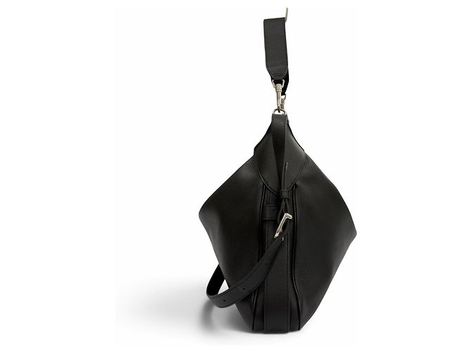 Céline Celine 11177 Bolsa de Ombro Large Strap em couro de bezerro grão macio Preto - vista 5