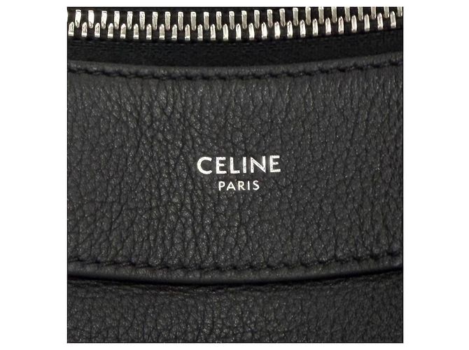 Céline Celine 11177 Bolsa de Ombro Large Strap em couro de bezerro grão macio Preto - vista 9