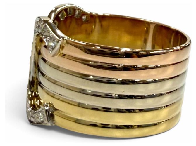 Cartier 750 Diamant Double C Dreifarbiger Ring Golden - Ansicht 2