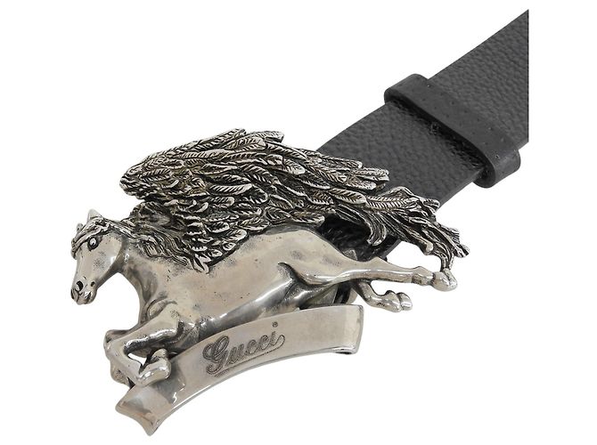 Gucci 256262 Ledergürtel mit Pegasus-Schnalle Schwarz - Ansicht 4