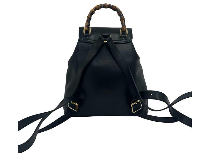 Bamboo GUCCI Vintage Bambus-Leder-Rucksack Schwarz - Ansicht 3