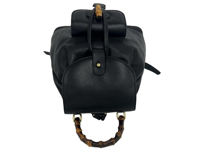 Bamboo GUCCI Vintage Bambus-Leder-Rucksack Schwarz - Ansicht 4