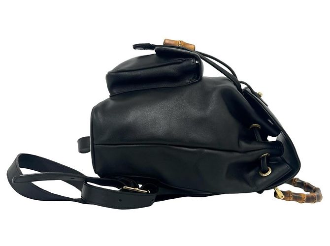 Bamboo GUCCI Vintage Bambus-Leder-Rucksack Schwarz - Ansicht 6