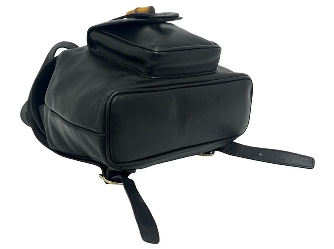Bamboo GUCCI Vintage Bambus-Leder-Rucksack Schwarz - Ansicht 7