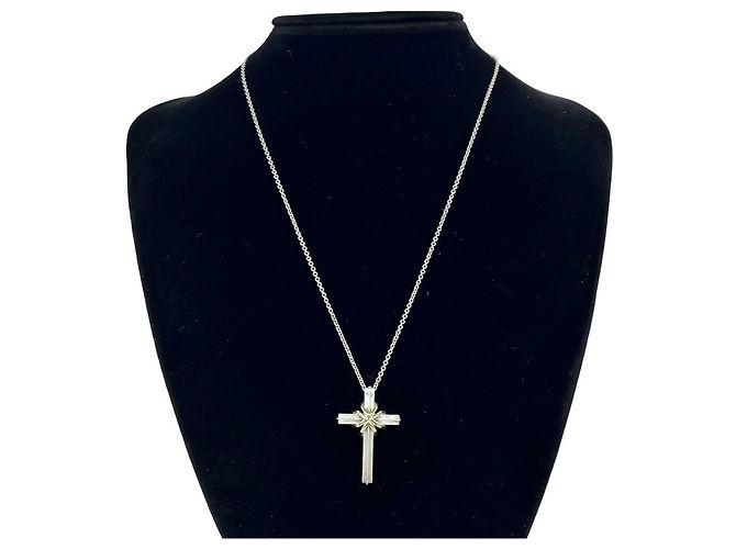 Autre Marque Collana Croce Tiffany Vintage Signature Argento D'oro - vista 2