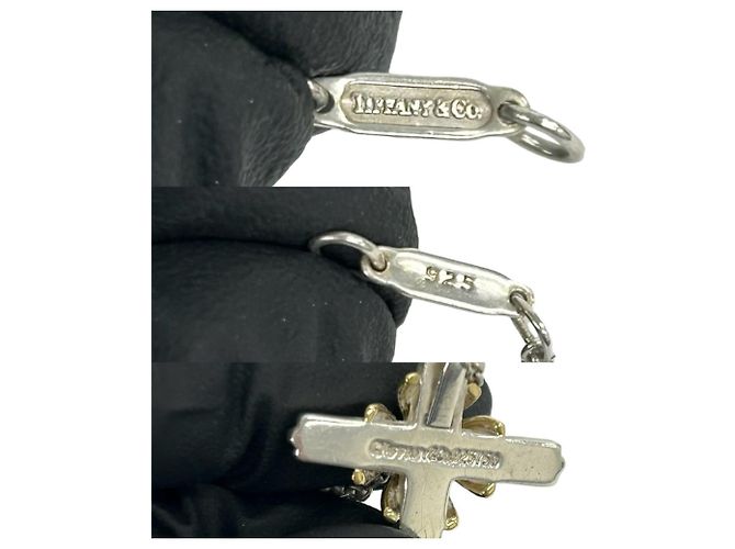 Autre Marque Collana Croce Tiffany Vintage Signature Argento D'oro - vista 3