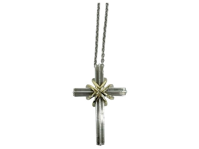 Autre Marque Collana Croce Tiffany Vintage Signature Argento D'oro - vista 4