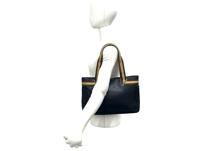 GUCCI Sherry Line Mini-Tote-Tasche aus Leder Braun Schwarz Beige - Ansicht 2