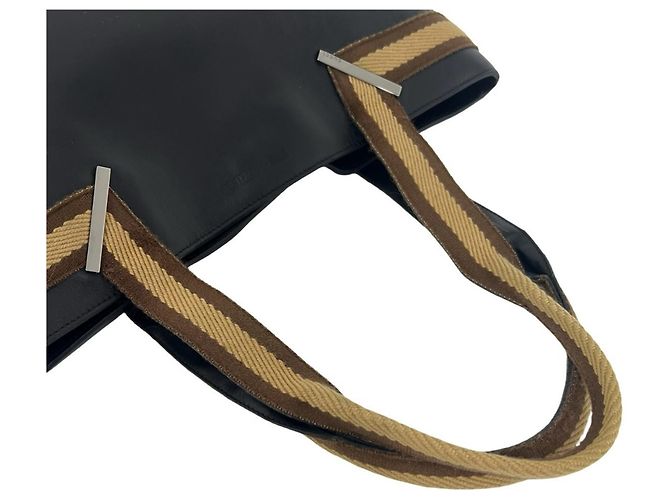 GUCCI Sherry Line Mini-Tote-Tasche aus Leder Braun Schwarz Beige - Ansicht 4