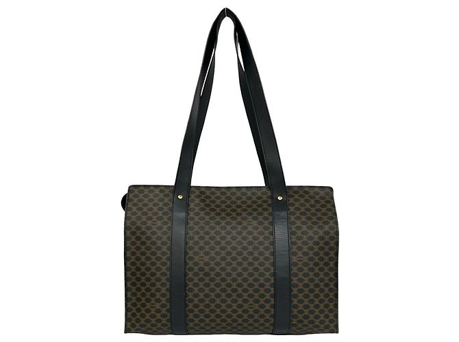 Céline Sac cabas en cuir CELINE Vintage Macadam Blazon Pattern Marron Noir - vue 3