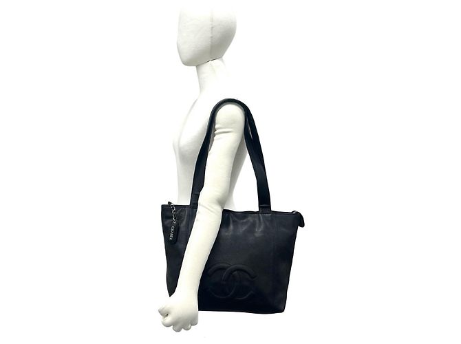 Borsa Tote Chanel Vintage Coco Mark Stitch in pelle caviar Nero - vista 2