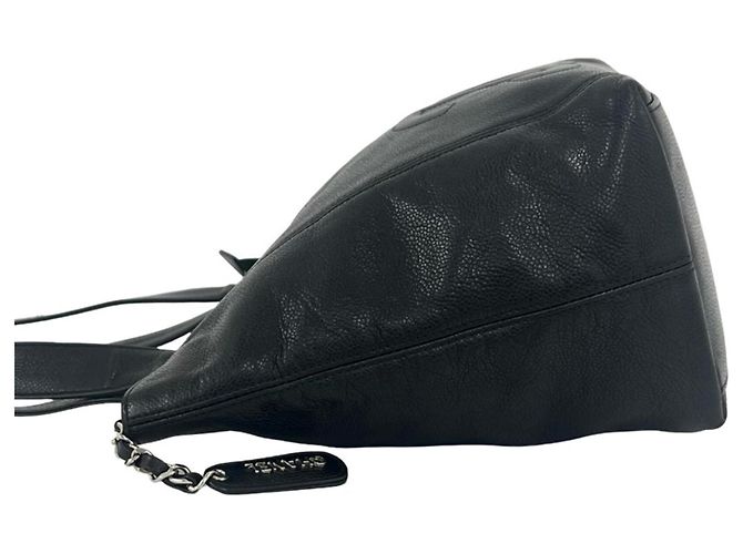 Borsa Tote Chanel Vintage Coco Mark Stitch in pelle caviar Nero - vista 5