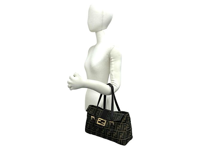 FENDI Vintage Handtasche mit Zucca FF-Muster Braun Schwarz - Ansicht 2