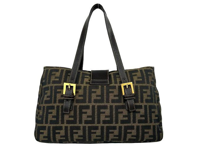 FENDI Vintage Handtasche mit Zucca FF-Muster Braun Schwarz - Ansicht 3