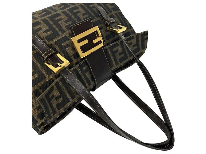 FENDI Vintage Handtasche mit Zucca FF-Muster Braun Schwarz - Ansicht 4