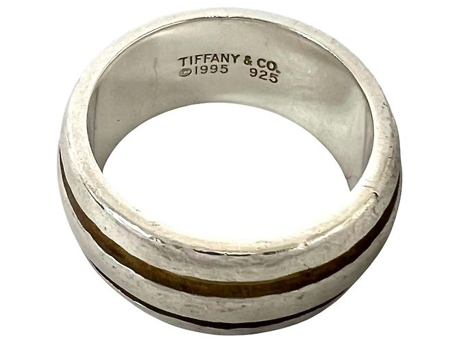 Autre Marque Anello Tiffany Vintage Grooved Double Line Band Ring Argento - vista 3