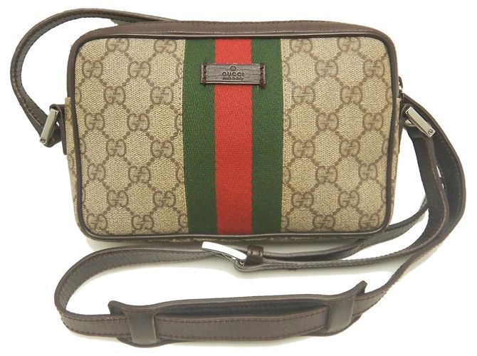Borsa a tracolla Gucci in tela GG Supreme e pelle Marrone - vista 2