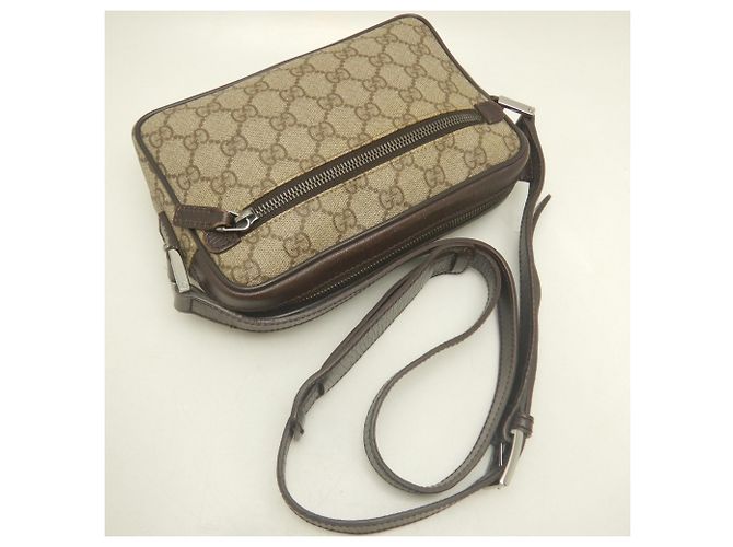 Borsa a tracolla Gucci in tela GG Supreme e pelle Marrone - vista 3