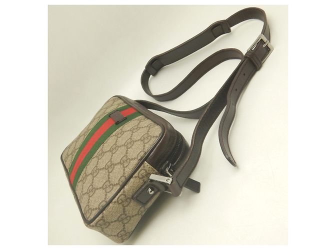Borsa a tracolla Gucci in tela GG Supreme e pelle Marrone - vista 4