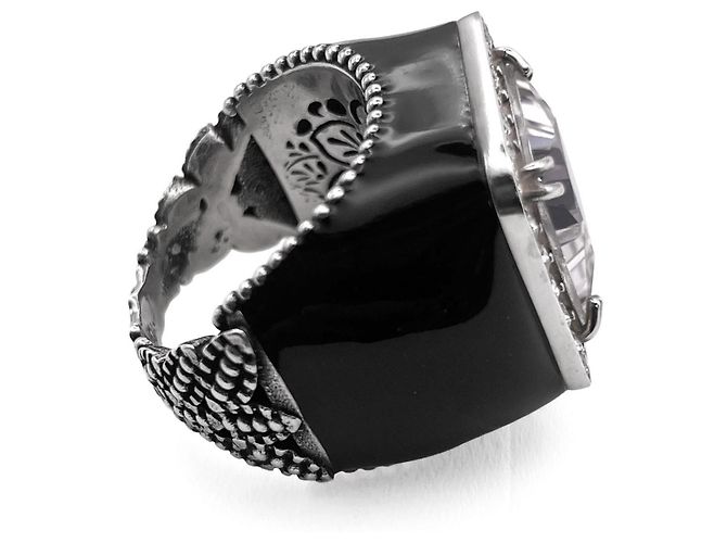 Anel GUCCI com detalhe Interlocking e cristais Preto Prata - vista 2