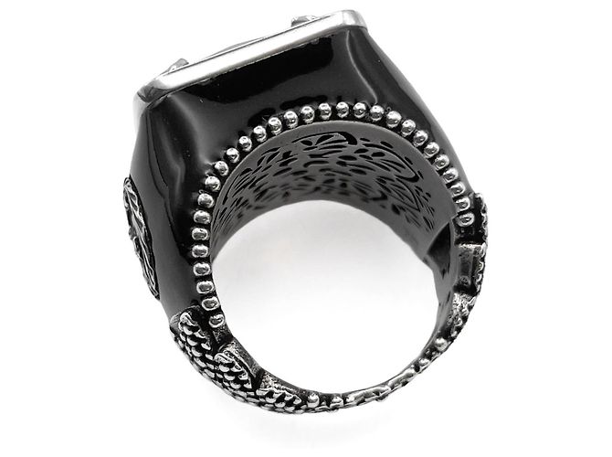 Anel GUCCI com detalhe Interlocking e cristais Preto Prata - vista 8