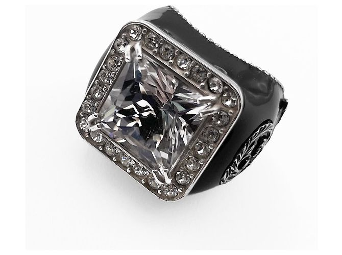 Anel GUCCI com detalhe Interlocking e cristais Preto Prata - vista 9