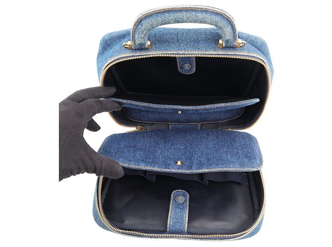 Vanity Borsa Chanel Coco Mark in denim blu - vista 7