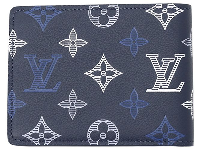 Portafoglio bi-fold Louis Vuitton in Monogram Shadow Blu Blu navy - vista 3