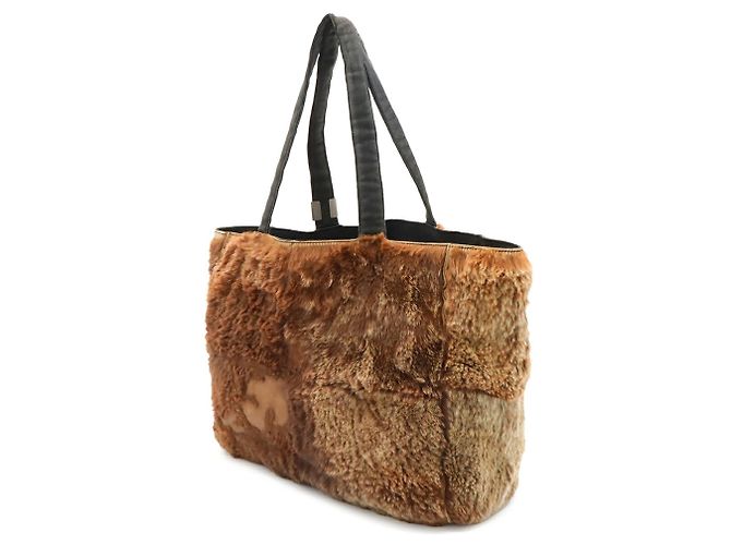 Bolso Tote CHANEL de piel de conejo Coco Mark Castaño Negro - vista 3