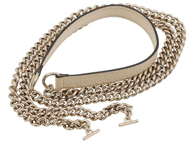 Cartera con cadena Gucci de piel con G entrelazadas Crudo - vista 15