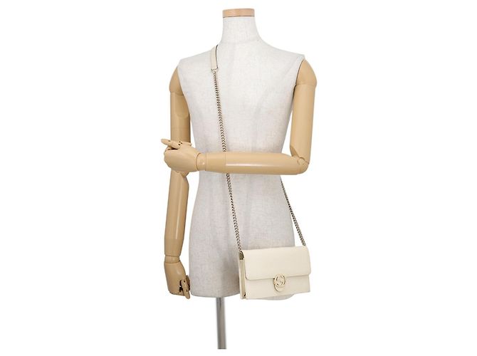 Cartera con cadena Gucci de piel con G entrelazadas Crudo - vista 4