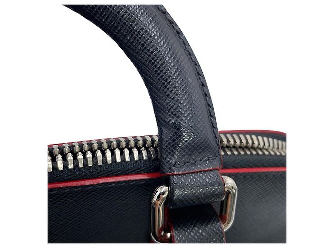 Bolsa Prada em couro Saffiano Preto Vermelho - vista 13