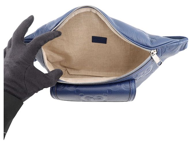 Gucci Jumbo GG Handtasche aus geprägtem Leder Blau - Ansicht 6