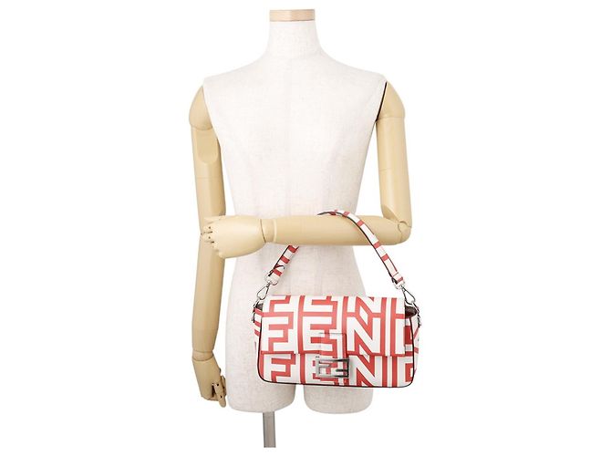 Borsa Fendi Baguette Medium Bianco Rosso - vista 4
