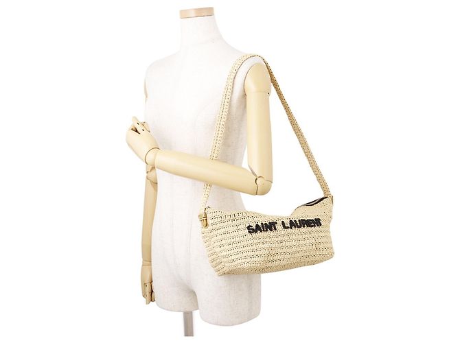 Borsa a tracolla Yves Saint Laurent Le Raffia Beige - vista 4