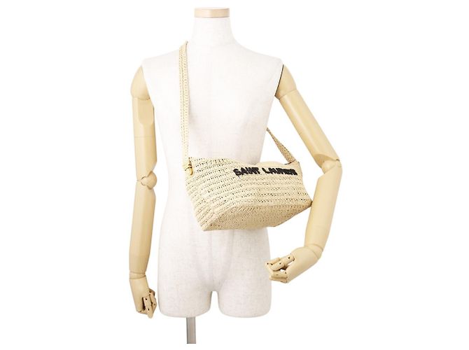 Borsa a tracolla Yves Saint Laurent Le Raffia Beige - vista 5