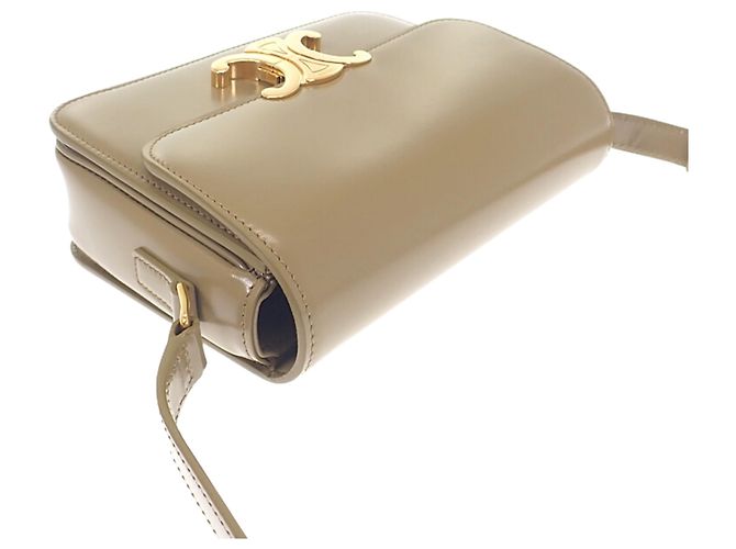 Céline Celine Brown Teen Shiny Calfskin Triomphe Crossbody Marrone Cachi - vista 12