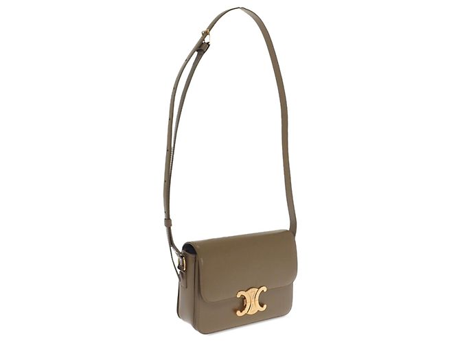 Céline Celine Brown Teen Shiny Calfskin Triomphe Crossbody Marrone Cachi - vista 2