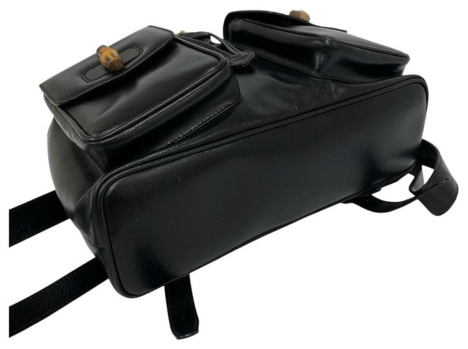 Bamboo Zaino Gucci Large in pelle di vitello nera con coulisse e bambù Nero - vista 5