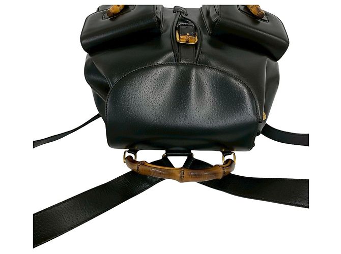 Bamboo Zaino Gucci Large in pelle di vitello nera con coulisse e bambù Nero - vista 7