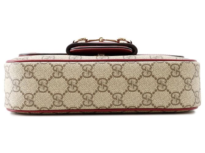 Borsa Gucci Beige GG Supreme Horsebit 1955 con manico superiore - vista 3