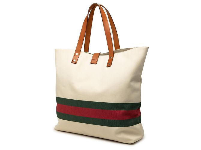 Bolso Tote Gucci de lona Web marrón Castaño Beige - vista 2