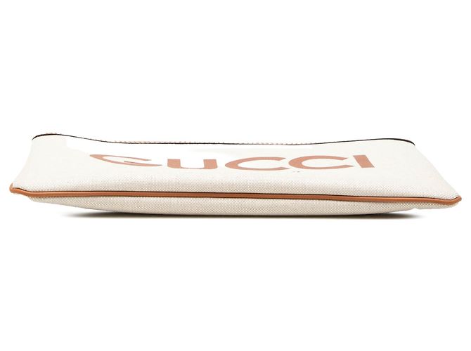 Clutch Gucci in tela beige con logo - vista 3