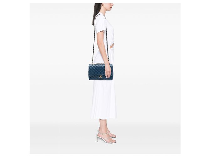 Chanel Blue Jumbo Classic Lambskin Single Flap Blau Dunkelblau - Ansicht 6