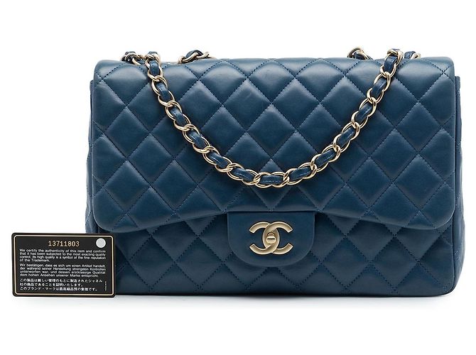 Chanel Blue Jumbo Classic Lambskin Single Flap Blau Dunkelblau - Ansicht 7