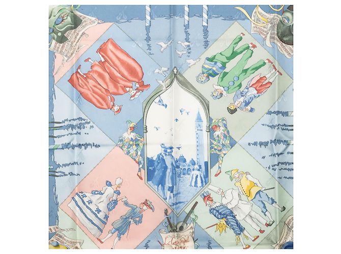 Hermès Blue Le Carnaval de Venise Seidentuch 90 Blau Hellblau - Ansicht 8